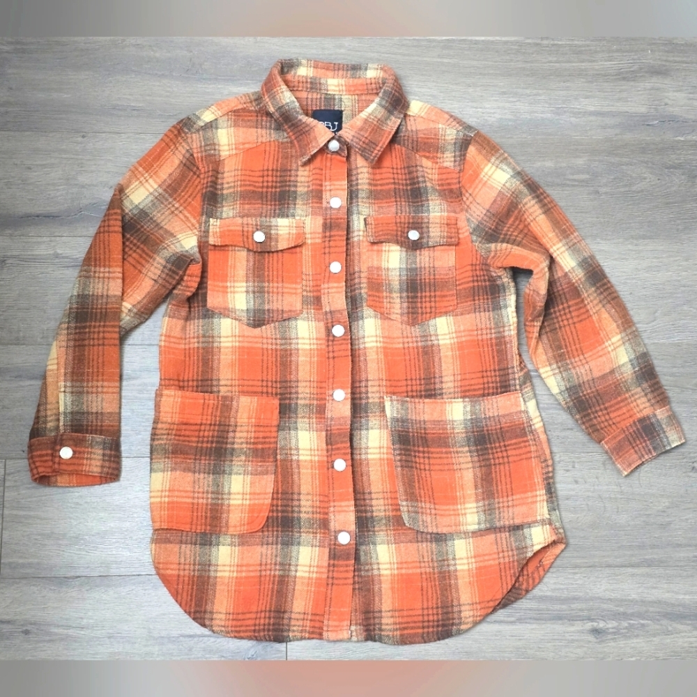 BBJ Los Angeles Orange Brown Plaid Womens Fall Shacket Evermore Swifties